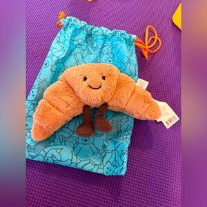 Jellycat Plush Croissant Toy with Blue Drawstring Bag